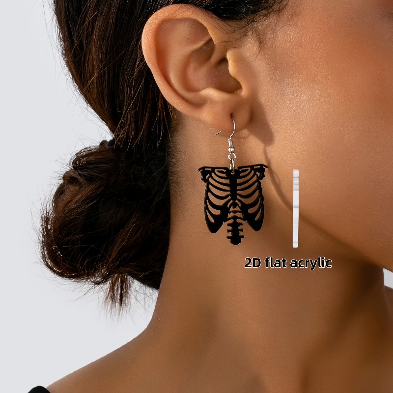 Women's Gothic Black Openwork Skeleton Pendant Earrings